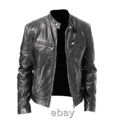 Cafe Racer Men's Motorcycle Leather Jacket Genuine Sheepskin Biker Black Jacket