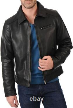 Cafe Racer Men's Motorcycle Leather Jacket Moto Brown Genuine Lambskin Leather