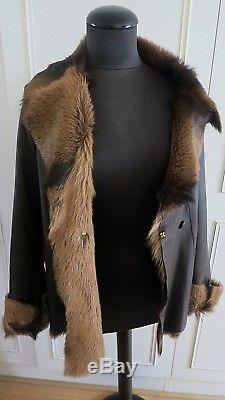 Celtic sheepskin shearling jacket Toscana goatskin fur brown coat UK10EU38US8