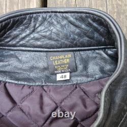 Champlain Leather Racer Motorcycle Jacket Black Size 48 Made In USA $625
