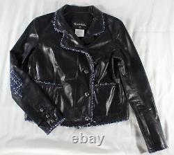 Chanel $12k Black Lambskin Braided-trim Cropped Moto Jacket (i'm Dead!) Fr36