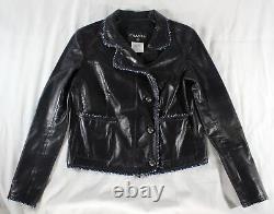 Chanel $12k Black Lambskin Braided-trim Cropped Moto Jacket (i'm Dead!) Fr36