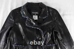 Chanel $12k Black Lambskin Braided-trim Cropped Moto Jacket (i'm Dead!) Fr36