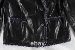 Chanel $12k Black Lambskin Braided-trim Cropped Moto Jacket (i'm Dead!) Fr36