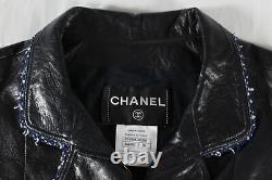 Chanel $12k Black Lambskin Braided-trim Cropped Moto Jacket (i'm Dead!) Fr36