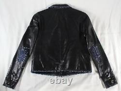 Chanel $12k Black Lambskin Braided-trim Cropped Moto Jacket (i'm Dead!) Fr36