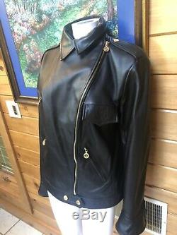 Chanel CC Black Moto Motorcycle Jacket Lambskin Leather Size 50 L