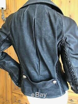 Christian Dior by John Galliano Black Leather & Denim Motorcycle Jacket
