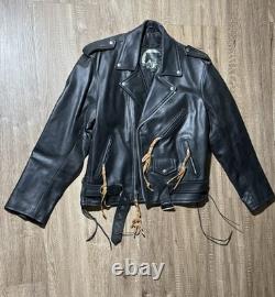 Chrome Gear Vintage Men's Leather Motorcycle Jacket Size 42 Belted Side Lace