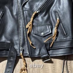 Chrome Gear Vintage Men's Leather Motorcycle Jacket Size 42 Belted Side Lace