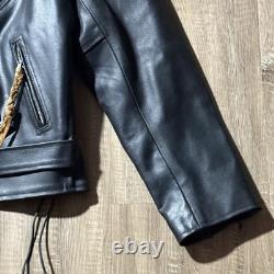 Chrome Gear Vintage Men's Leather Motorcycle Jacket Size 42 Belted Side Lace
