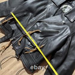 Chrome Gear Vintage Men's Leather Motorcycle Jacket Size 42 Belted Side Lace