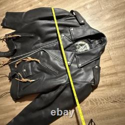Chrome Gear Vintage Men's Leather Motorcycle Jacket Size 42 Belted Side Lace