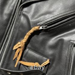 Chrome Gear Vintage Men's Leather Motorcycle Jacket Size 42 Belted Side Lace