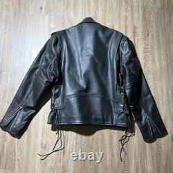 Chrome Gear Vintage Men's Leather Motorcycle Jacket Size 42 Belted Side Lace