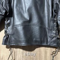 Chrome Gear Vintage Men's Leather Motorcycle Jacket Size 42 Belted Side Lace