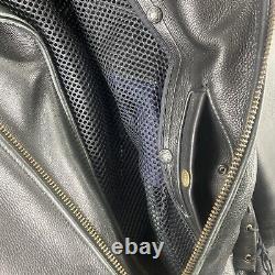 Classic Leather Biker Motorcycle Jacket Men's Size 46 Zip Up Heavyweight Belted