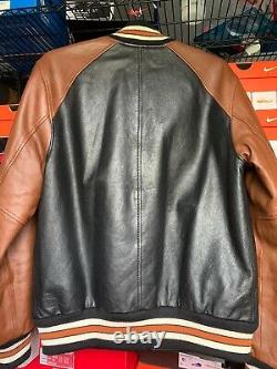 Coach Leather Varsity Thick Bomber Moto Jacket Brown Black Mens Medium M 48