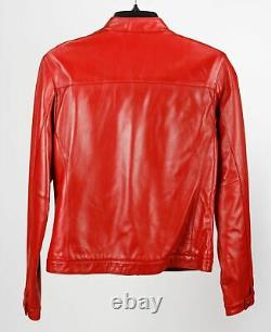 Coach Womens Moto Jacket Red Waist Length Zip Pockets Lined Mock Neck Leather S