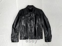 Costume National Homme 48 Black Leather Jacket Made in Italy Y2K designer VTG