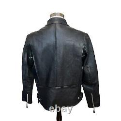 Custom Bilt Black Leather Moto Motorcycle Biker Jacket Zip Size S Racing