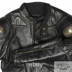 DAINESE Motorcycle Jacket 46 Raven Black Leather Padded Perforated Competition