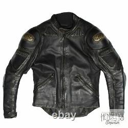 DAINESE Motorcycle Jacket 46 Raven Black Leather Padded Perforated Competition
