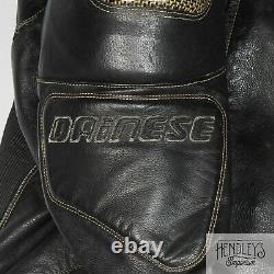 DAINESE Motorcycle Jacket 46 Raven Black Leather Padded Perforated Competition