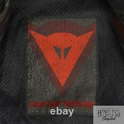 DAINESE Motorcycle Jacket 46 Raven Black Leather Padded Perforated Competition