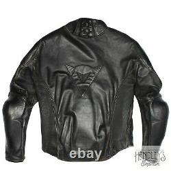 DAINESE Motorcycle Jacket 46 Raven Black Leather Padded Perforated Competition