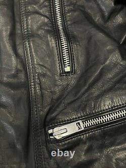 DIESEL Jacket Men's LARGE 100% Leather Biker Motorcycle Rigid Black & White