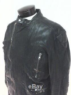 DIESEL Leather Motorcycle Jacket Green Sheepskin Moto Slim Mens XL fits L $698