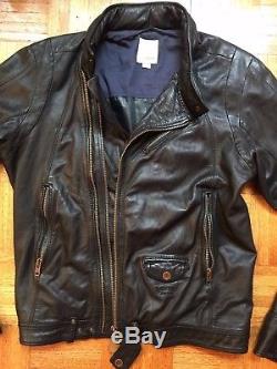 DIESEL Mens Black Leather Motorcycle Biker Bomber Jacket L or US Sz M Org. $ 898