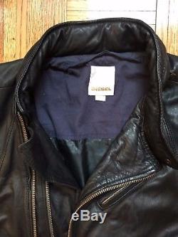DIESEL Mens Black Leather Motorcycle Biker Bomber Jacket L or US Sz M Org. $ 898