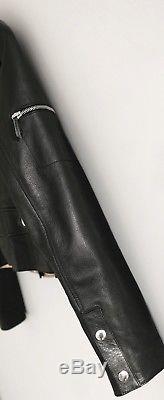 DIVINE Louis Vuitton £2500 Black Leather Gold Lined Crop Biker Jacket FR36/UK8