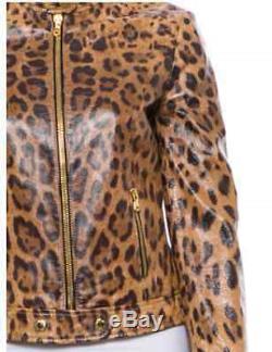DOLCE & GABBANA Leopard Print Leather Biker Jacket. Preowned. RETAIL $2500