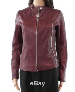 DOMA Burgundy Red Women's Size XL Moto Full-Zip Jacket Lamb Leather $690- #157
