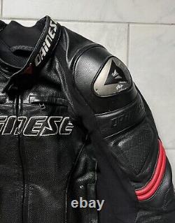 Dainese Motorcycle Leather Jacket Medium 50 Black Red Mens Armored G2 Protector
