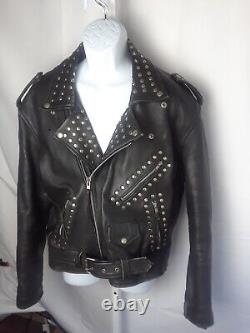 Diamond Leather Collection Motorcycle Jacket Studded pockets collar belt L a13