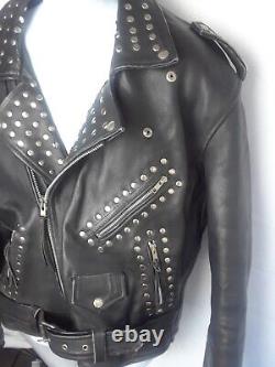 Diamond Leather Collection Motorcycle Jacket Studded pockets collar belt L a13