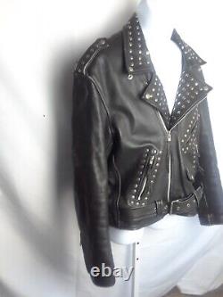 Diamond Leather Collection Motorcycle Jacket Studded pockets collar belt L a13