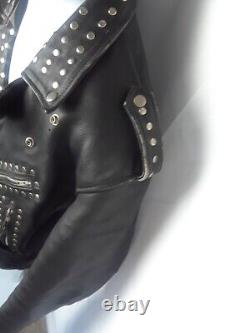 Diamond Leather Collection Motorcycle Jacket Studded pockets collar belt L a13