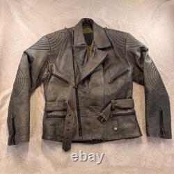 Diamond Leather Distressed Brown Biker Motorcycle Padded Belted Jacket Sz XL