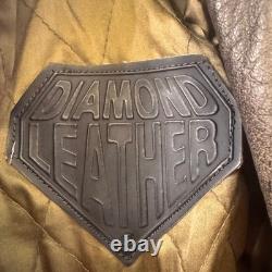 Diamond Leather Distressed Brown Biker Motorcycle Padded Belted Jacket Sz XL