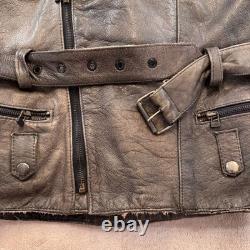 Diamond Leather Distressed Brown Biker Motorcycle Padded Belted Jacket Sz XL