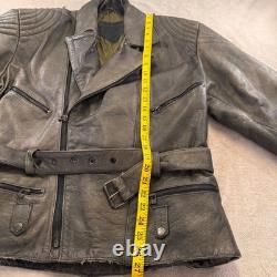 Diamond Leather Distressed Brown Biker Motorcycle Padded Belted Jacket Sz XL