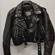 Diamond Real Leather Vintage 80s Studded Jacket Zip Up Semi Cropped Belt Small