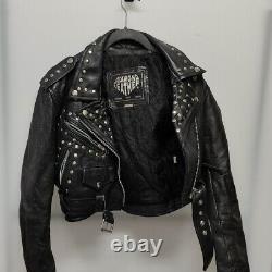 Diamond Real Leather Vintage 80s Studded Jacket Zip Up Semi Cropped Belt Small