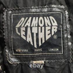 Diamond Real Leather Vintage 80s Studded Jacket Zip Up Semi Cropped Belt Small
