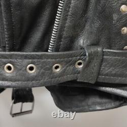 Diamond Real Leather Vintage 80s Studded Jacket Zip Up Semi Cropped Belt Small